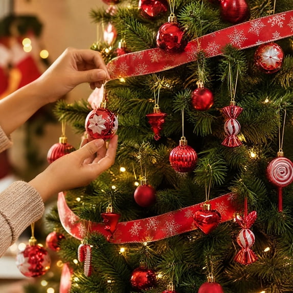 Boovnll Christmas Balls 30PCS 9.45x4.71in, Red Christmas Tree Ornaments Set, Shatterproof Hanging Ball Decorations for Home Party