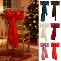 Boovnll Christmas Bows Chair Cover, Large Satin Bows Christmas Chair Covers for Winter Holiday Dinning Room Party Decor, Christmas Decorations, Red