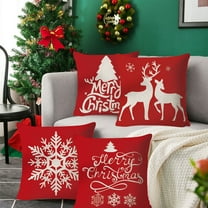 Boovnll Christmas Pillow Covers 18x18" Soft Skin Friendly Red White Printing Christmas Pillows Invisible Zipper for Winter Holiday Bedroom Living Room Couch Sofa Xmas Decorations Gifts, Pillow Covers
