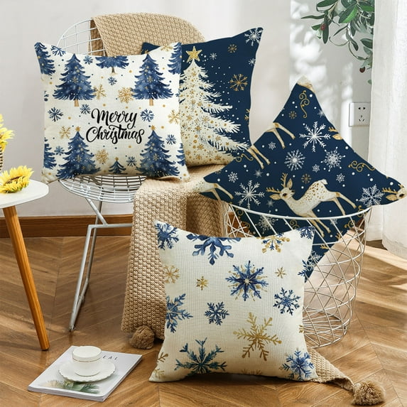 Boovnll Christmas Pillow Covers 18x18", Soft Skin Friendly Snowflake Printing Christmas Pillows for Winter Holiday Bedroom Living Room Couch Sofa Xmas Decorations Gifts, Pillow Covers