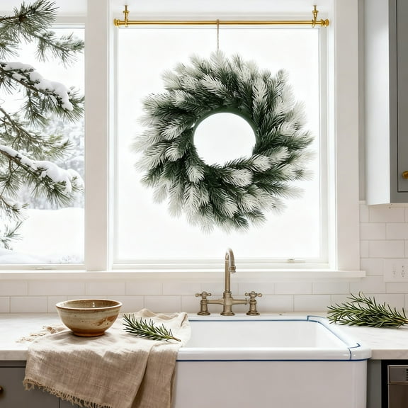 Boovnll Christmas Wreath, 14" Artificial Frost Wreath Christmas Wreaths for Front Door Holiday Wall Window Party Decor, Christmas Decorations