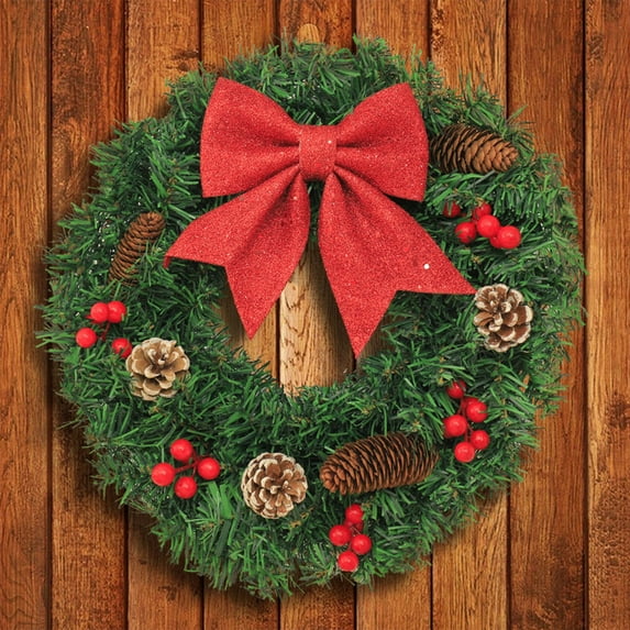 Boovnll Christmas Wreath, 16" Artificial Wreath Decorated with Berries Balls Pinecones Bows Christmas Wreaths for Front Door Holiday Wall Window Party Decor, Christmas Decorations