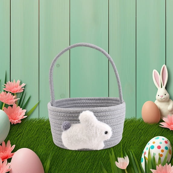 Boovnll Easter Basket, Large Capacity Cute Easter Bunny Woven Basket with Handle & Long Ears Easter Baskets for Eggs Hunting Baskets Easter Gift Bag, Easter Decorations
