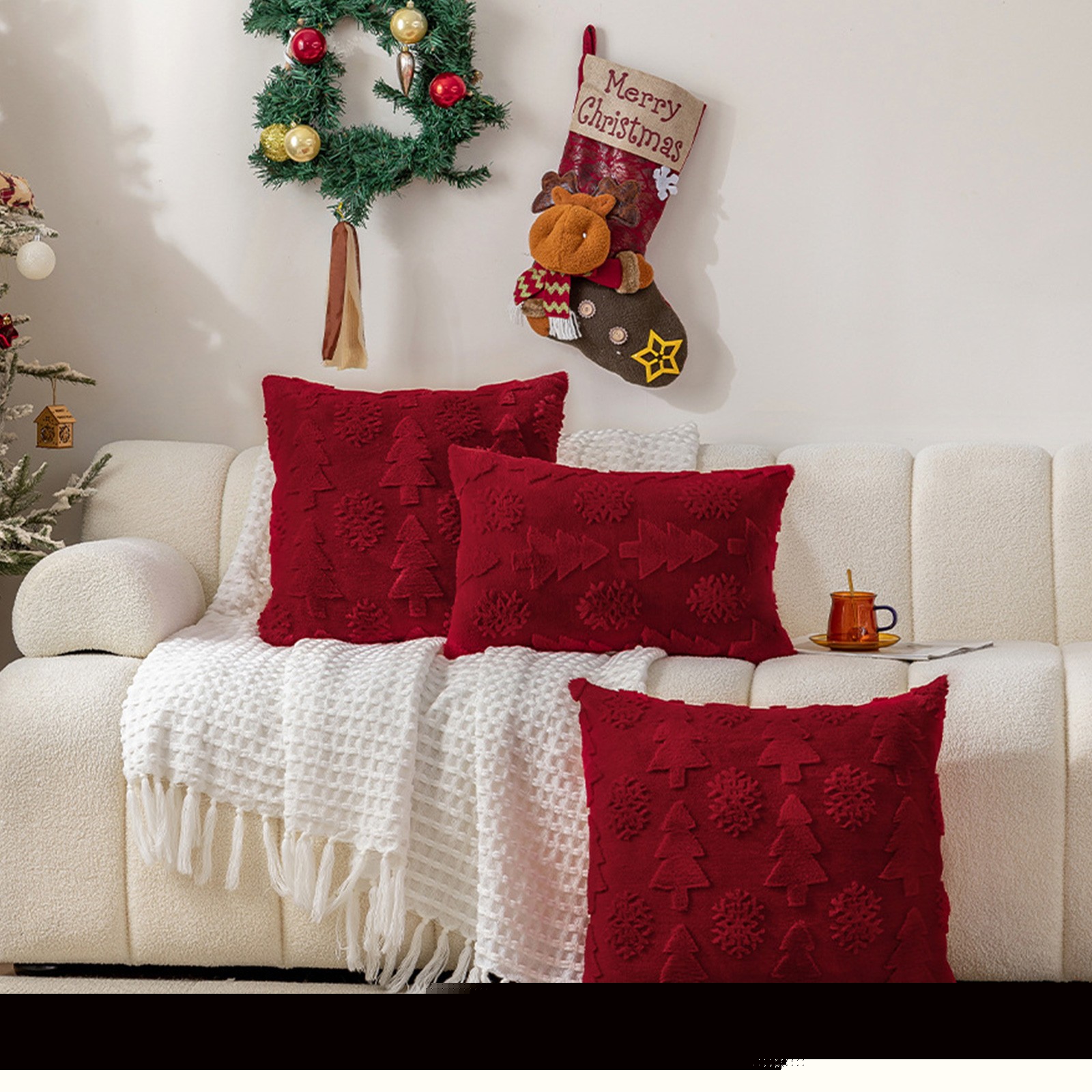 Boovnll Faux Fur Christmas Pillow Covers 12x20" Soft Xmas Tree Christmas Pillows Invisible Zipper Skin Friendly for Winter Holiday Bedroom Living Room Couch Sofa Xmas Decorations Gifts, Pillow Covers