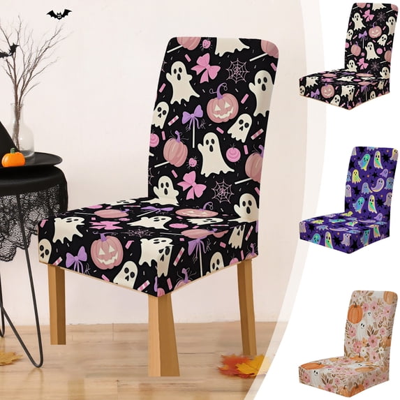 Boovnll Halloween Chair Covers, Spider/Ghost Printing Stretch Removable Washable Chair Covers Chair Protector for Holiday Dining Room Home Party Decor Supplies, Halloween Decorations