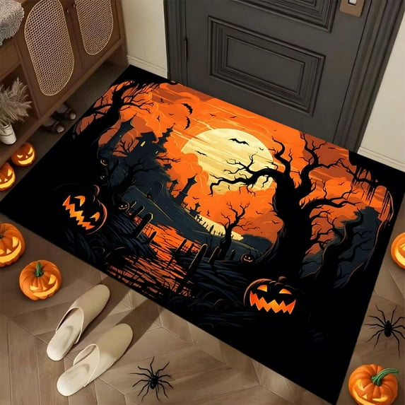 Boovnll Halloween Door Mat, 16x24" Horror & Novelty Pumpkin Non Slip Absorbent Catch Mud Halloween Rug for Halloween Indoor/Outdoor Living Room Bedroom Bathroom Bath Mat, Halloween Decorations