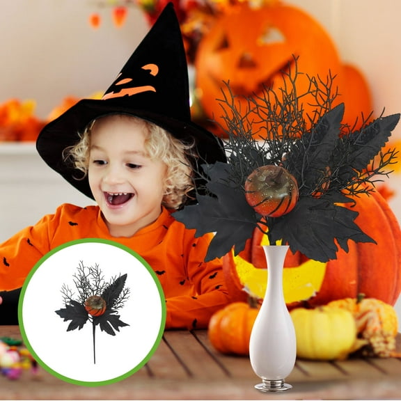 Boovnll Halloween Flowers - 13" Black Artificial Pumpkin Flowers Stems Gothic Black Artificial Flowers for Halloween Indoor Tables Centerpiece Party Decor, Halloween Decorations