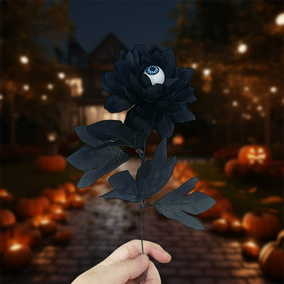 Boovnll Halloween Flowers - 15" Black Artificial Eyeballs Flowers Stems Gothic Black Artificial Flowers for Halloween Indoor Tables Centerpiece Party Decor, Halloween Decorations