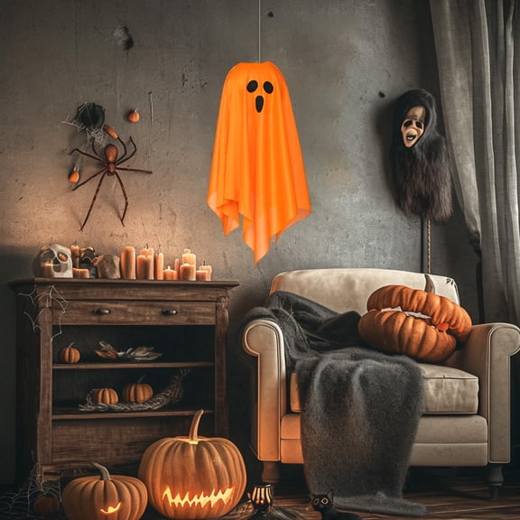 Boovnll Halloween Ghost Decor, Horror & Novelty White Hanging Ghosts with Light Cute Flying Halloween Decorations Outdoor for Holiday Yard Garden Party Prank Toy, Halloween Decorations