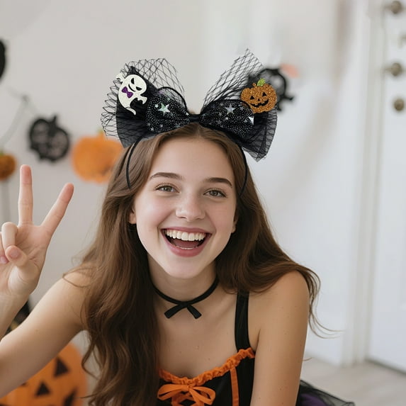 Boovnll Halloween Headband, Funny Cute Hair Hoop Black Orange Pumpkin Mesh Bow Halloween Headbands for Women Kids Halloween Party Hair Accessories Decorations, Headbands for Women