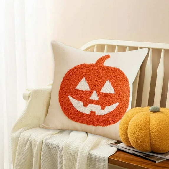 Boovnll Halloween Pillow Covers, 18x18" Soft & Cozy Breathable Halloween Pumpkin Ghost Printing Fleece Halloween Pillows for Living Room Bedroom Couch Sofa Decor, Halloween Decorations