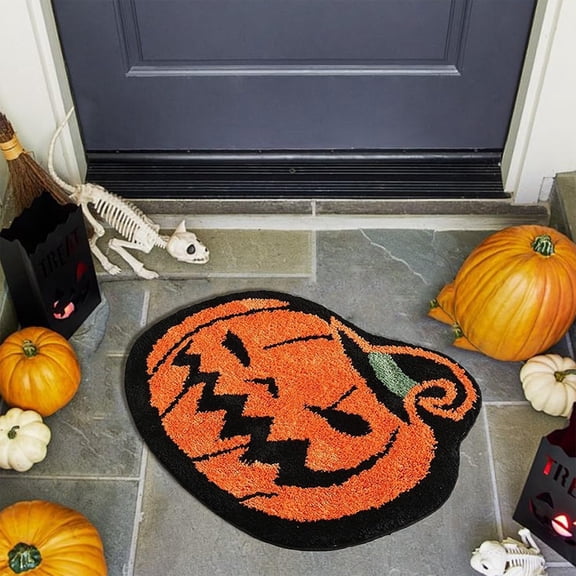 Boovnll Halloween Rug 16x20" Pumpkin Non Slip Absorbent Catch Mud Fleece Halloween Door Mat for Halloween Indoor/Outdoor Living Room Bedroom Bathroom Bath Mat, Halloween Decorations