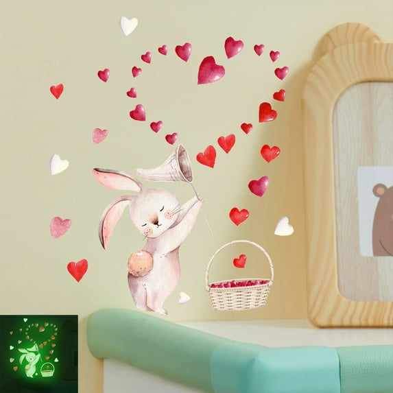 Boovnll Heart Shaped Rabbit Valentines Stickers, Heart Decals Window Clings Decoration, Valentine Stickers for Window Wall Party Decor, Valentines Day Decorations