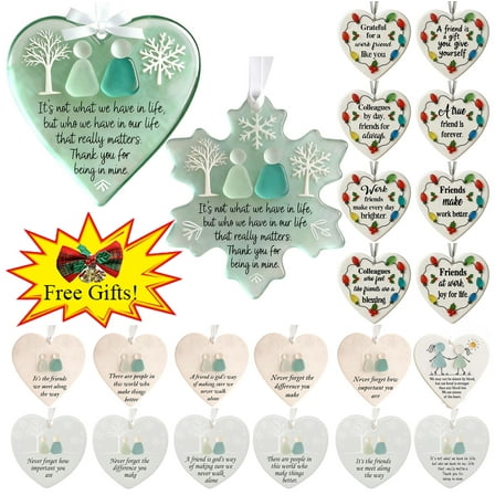 Boovnll Heart-Shaped Sea Glass Friendship Decor Christmas Ornaments, Shatterproof Timeless Friendship Heart Keepsake Gifts Christmas Tree Decorations for Holiday Xmas Tree Party Decorations