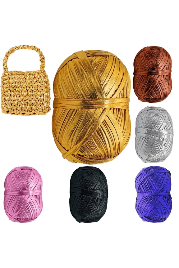 Metallic T Shirt Yarn, 3.5OZ, 50 Yards, Bright, Glossy, Shiny, Crochet & Knitting Chunky Yarn for Crocheting Beginners DIY Handbag, Rug, Basket, Cushion, Yarn - Gold