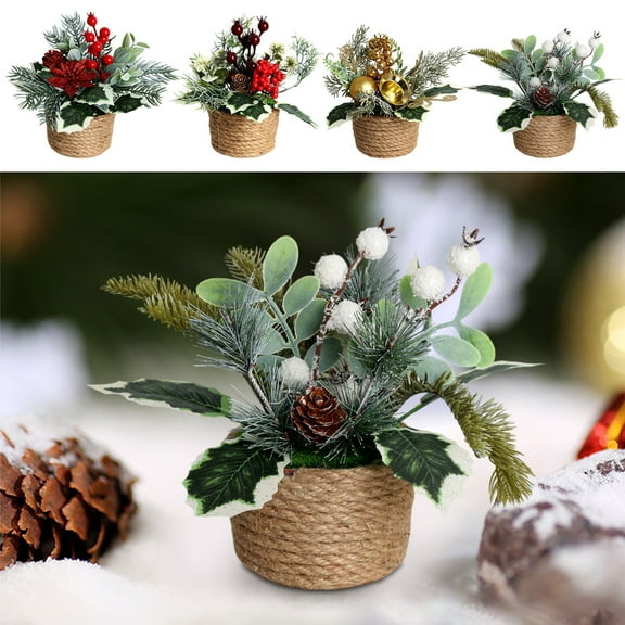 Boovnll Mini Christmas Tree, 7.4" Realistic Artificial Berries Balls Small Xmas Tree Ornaments & Presents Christmas Tree for Holiday Tabletop, Centerpieces, Party Decor, Christmas Decorations