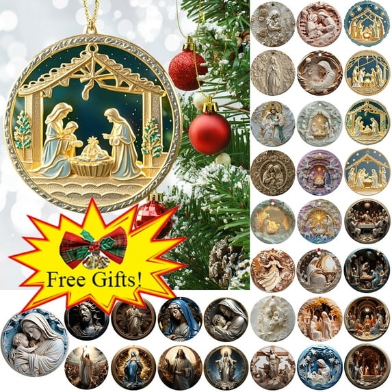 Boovnll Nativity Ornaments, Christmas Nativity Scene Ornaments Round Acrylic Christmas Tree Decorations for Xmas Tree, Home, Office, Hanging Ornament, Religious Gifts, Christmas Decorations