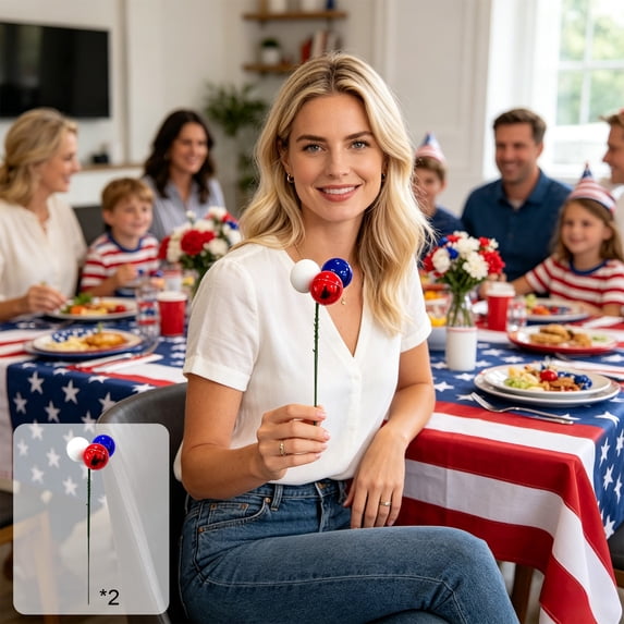 Boovnll Patriotic Berry Stems, 2Pcs Artificial White Blue Red Berry Stems 4th of July Table Decorations for Home, Dining Table Centerpiece Decor, 4th of July Decorations