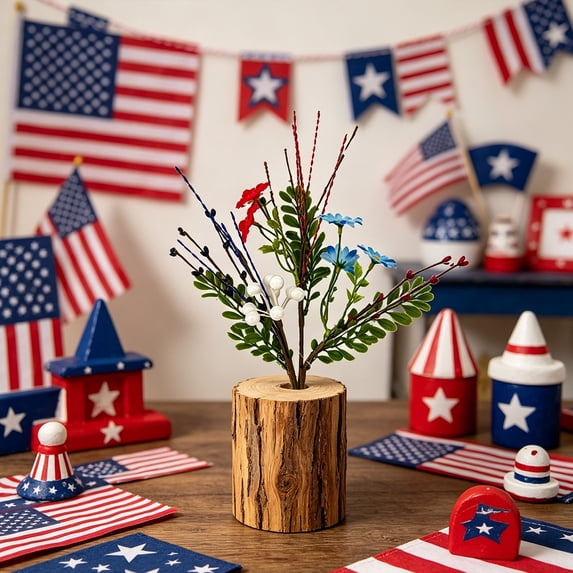 Boovnll Patriotic Berry Stems, Artificial White Blue Red Berry Stems 4th of July Table Decorations for Home, Dining Table Centerpiece Decor, 4th of July Decorations