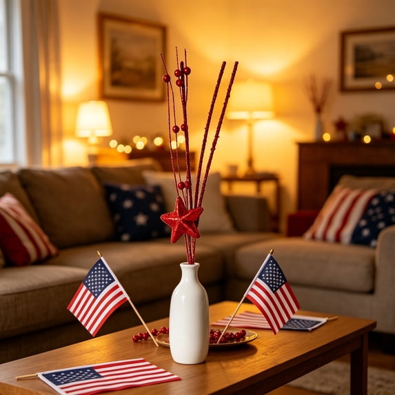 Boovnll Patriotic Berry Stems, Artificial White Blue Red Berry Stems 4th of July Table Decorations for Home, Dining Table Centerpiece Decor, 4th of July Decorations