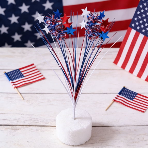 Boovnll Patriotic Stars Stems, Artificial White Blue Red Stars Stems 4th of July Table Decorations for Home, Dining Table Centerpiece Decor, 4th of July Decorations