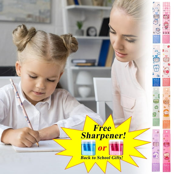 Boovnll Pencils, 10Pcs Wood-Cased Unsharpened Soft HB Pencils #2 with Eraser Top & Sharpener for Writing, Drawing, Sketching, Home, Office Supplies, Pencils