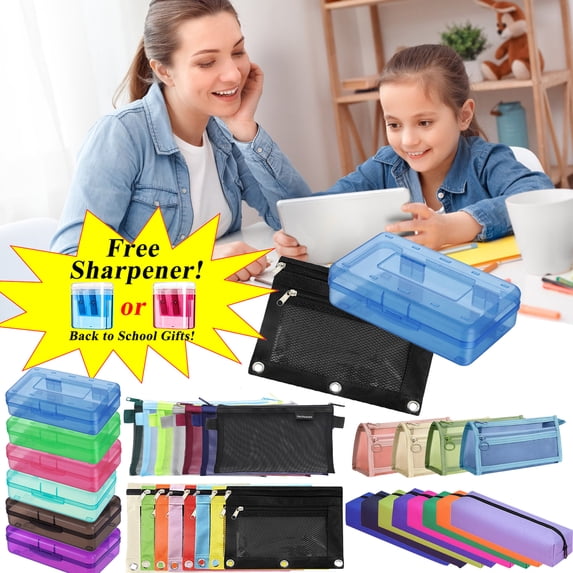 Boovnll Plastic Pencil Box - Large Capacity Stackable Clear Snap-Tight Lid Pencil Box for Pencil Markers - Storage Box for Home, Office Supplies, Pencil Case