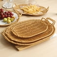 thumbnail image 1 of Boovnll Serving Tray, Woven Storage Tray with Handles Rattan Look, Decorative Wicker Basket Tray for Fruit Bread Table Counter Home Kitchen,13x9in, 1 of 7