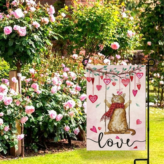 Boovnll Valentines Day Garden Flag, 12x18" Linen Double Sided Valentine Garden Flag for Holiday Anniversary Wedding Outdoor Yard Flags Decor, Valentines Day Decorations