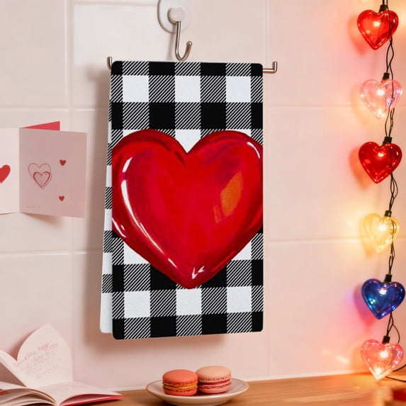 Boovnll Valentines Day Kitchen Towels, 16x24" Heart Love Valentines Kitchen Towels for Holiday Anniversary Wedding Gifts Decor, Kitchen Towels