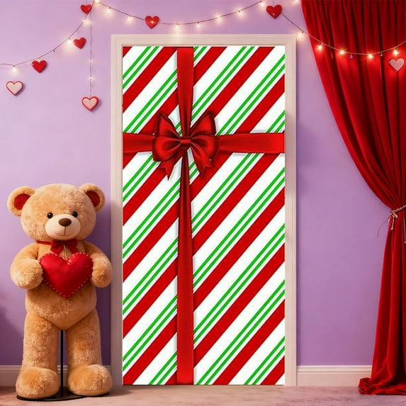 Boovnll Valentines Door Cover, 35x71" Red & Pink Heart Banner Valentines Day Door Cover Hanging Backdrop for Wedding Anniversary Birthday Party Decor