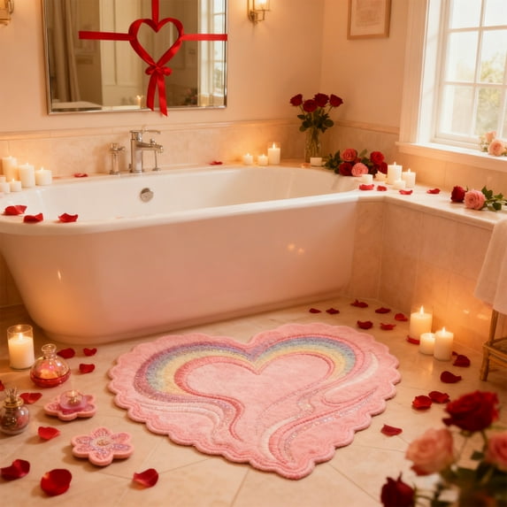 Boovnll Valentines Rug, Heart Non-Slip Catch Mud Valentines Day Door Mat for Indoor Outdoor Home Entrance Kitchen Decor, Valentines Day Decorations, 16" x 20"