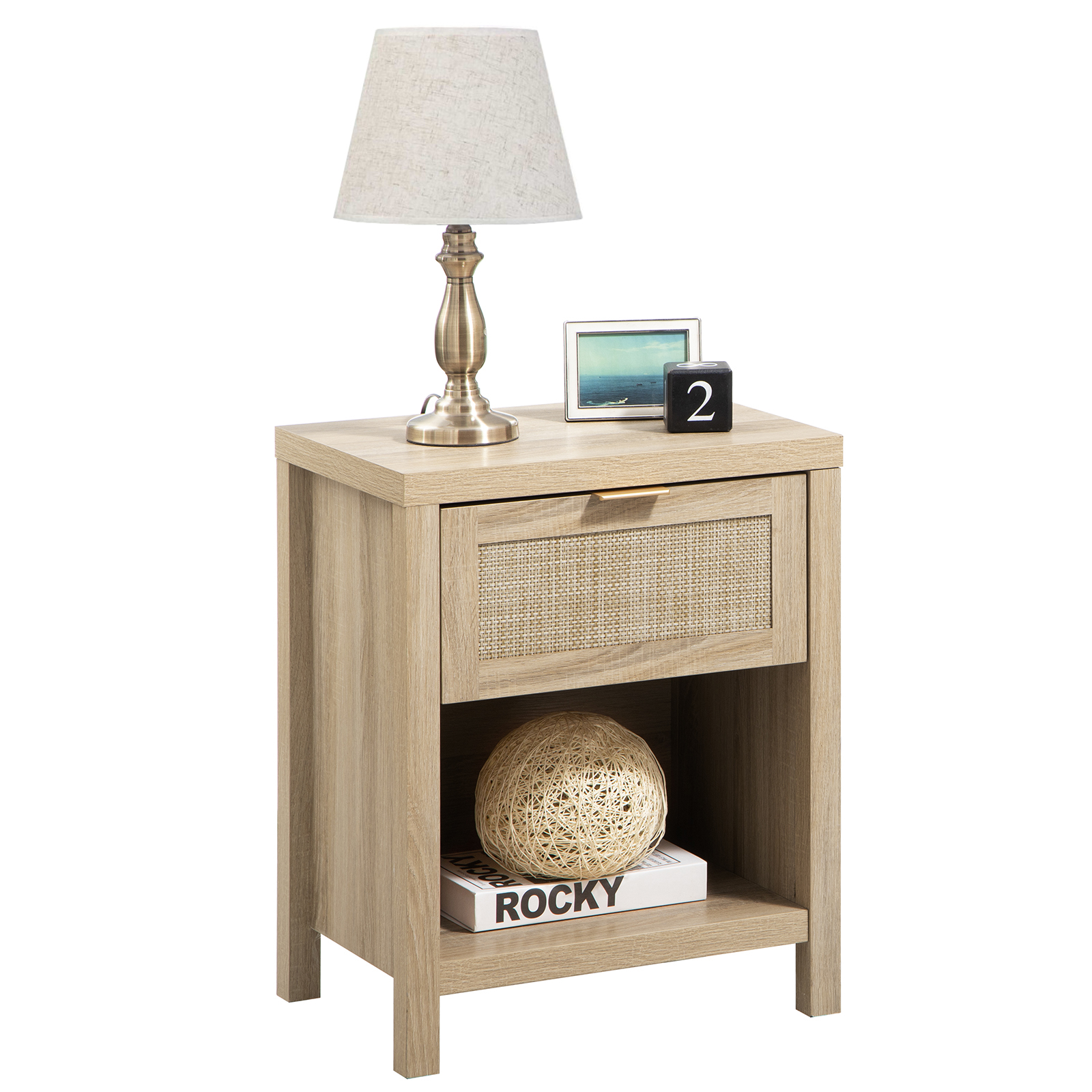 Boowill Rattan Nightstand Farmhouse Boho Bedside Tables with Drawer and