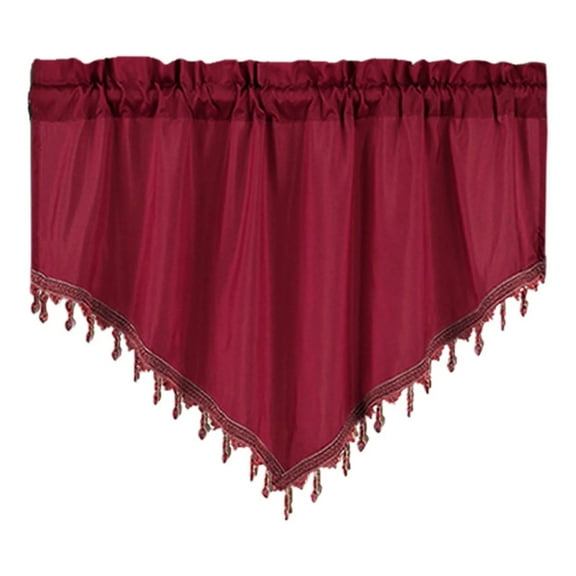Booydeg Red Beaded Valance Curtains Window Curtains Solid Swag for Windows Vintage Small Drapes Window Treatment Set for Living Room Doorway W51xH24 Inch