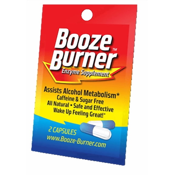 Booze Burner - Before-you-Drink Wellness Supplement for Alcohol Metabolism Support - Natural Vitamins, Minerals & Enzymes - 2-Capsule Packet