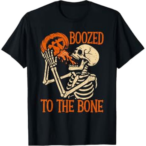 Boozed to The Bone Skeleton Pumpkin Halloween Humor T-Shirt - Walmart.com