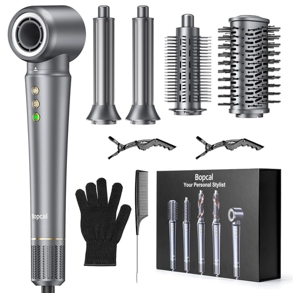 Open Box Bopcal 5 in 1 Hair Styler Brush for Women, Bopcal Ion High-Speed Hair Dryer, Fast Drying, Curling,Volumize, Straighten, Multi-function Hair Styling Tool, Gray