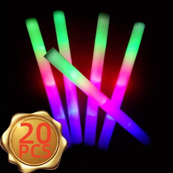 Youersen 20 Pcs Foam Glow Sticks - Colorful Flashing Fun for Parties, Weddings, and More