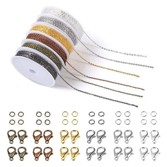 Bopika Chains Jewelry Making Supplies Kit, 6-Color 2mm Metal Roll for DIY Necklace Bracelet,  Unisex