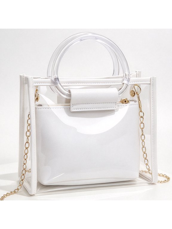 Clear HandBag, Stylish 2-in-1 Designer Crossbody Purse for Women