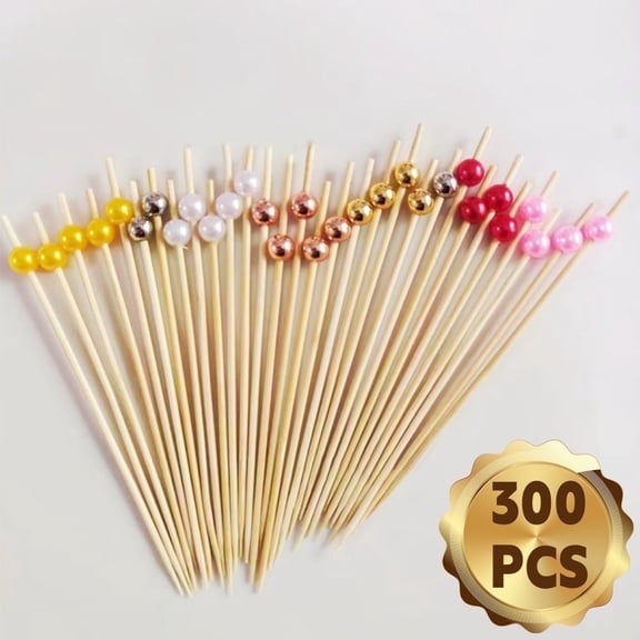 Bopika Cocktail Picks & Food Toothpicks, 4.7 inch Tooth Picks for Appetizers,  Skewers, Party Decor, Bamboo, 300Pcs