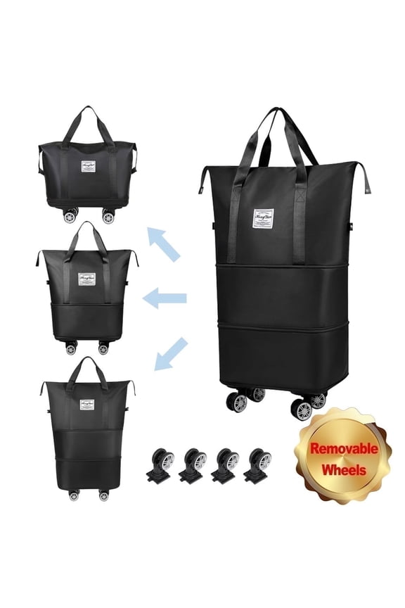 Duffle Bag with Wheels, Expandable Rolling Ideal Carry-on for Travel Adventures, Black, Adult