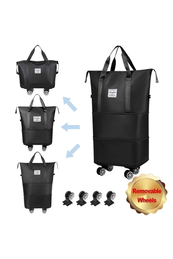 Duffle Bag with Wheels, Expandable Rolling Ideal Carry-on for Travel Adventures, Black, Adult