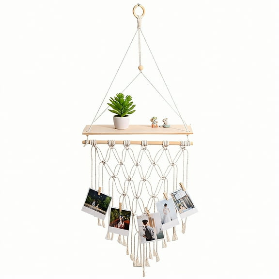 Bopika Hanging Photo Display with Wooden Shelf, Ideal Bedroom, Wall, Dorm, Gift