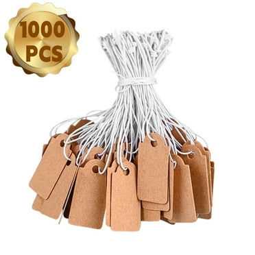 Bopika Kraft Paper Price Tags with Strings for Products and Gifts, 1.4" x 1.8'', 1000Pcs, Brown