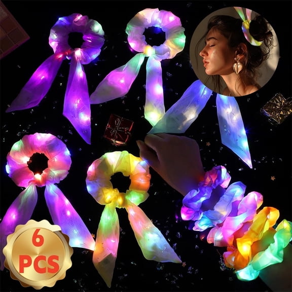 Youersen LED Glow Hair Scrunchies Set, Light up Hair Accessories for Women, Colorful, 6Pcs