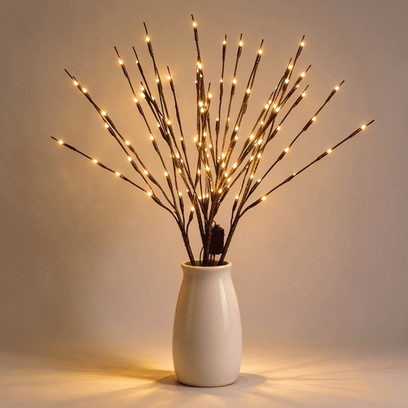 Youersen LED Lighted Willow Branches, Battery Operated Tree Branch Lights for Christmas, 27.5'', Brown, 3 Pcs