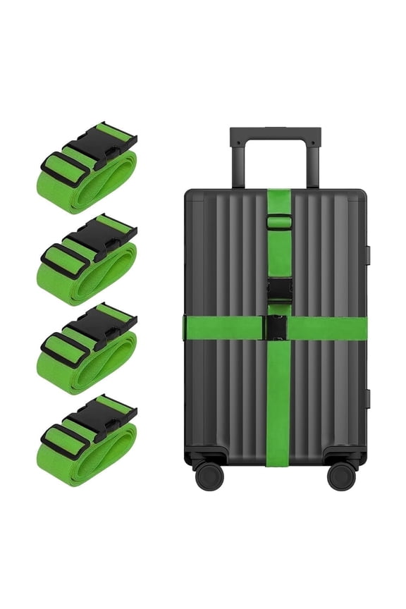 Luggage Straps for Suitcases, Travel Belts, Essential Luggage Accessories, Green, 4-Pack