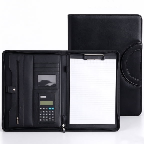 Youersen Padfolio Portfolio Organizer Folder with Calculator for Office, Gift, Pu Leather Black