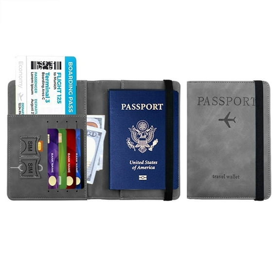 Bopika Passport Holder Wallet for Travel, RFID Blocking Leather, Gray